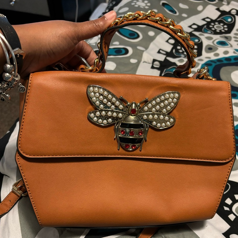 Tan Soulfina Collection Vegan Letter Bee Purse